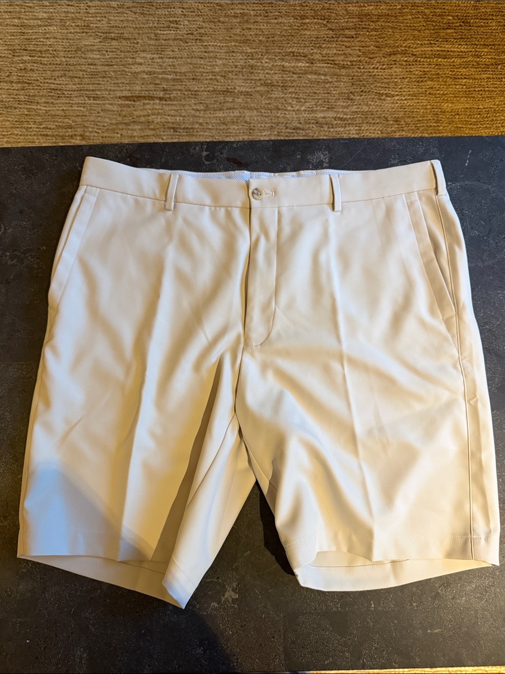 Peter Millar Cream Flat-Front Performance Shorts